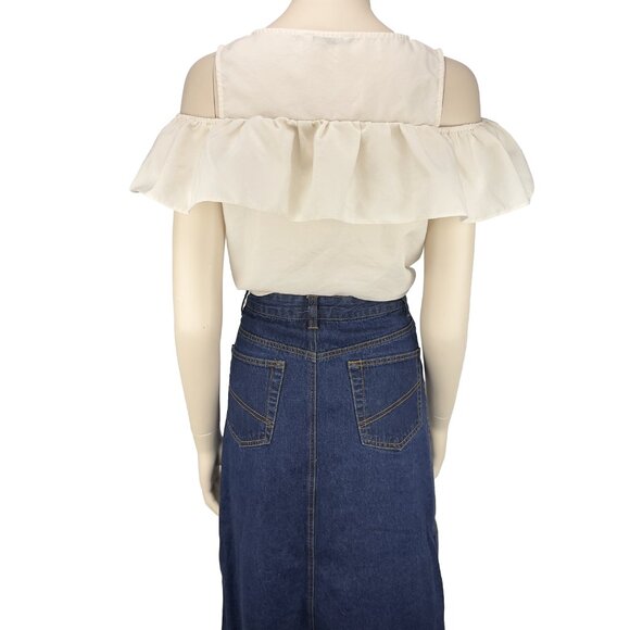 MYM Off White Girlhoodcore ruffles Blouse Button Crew round Neck s S - Picture 5 of 9